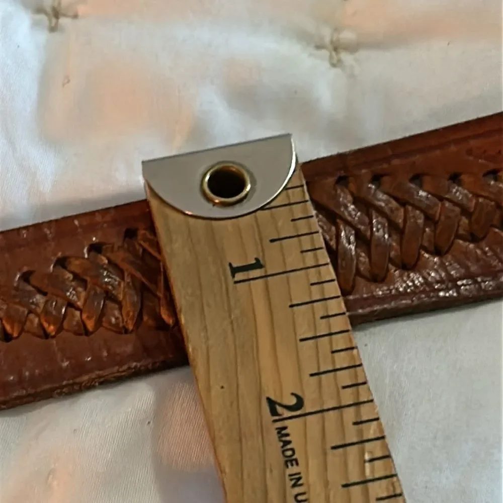 Men's Brown Leather Belt with decorative weaving -size 42